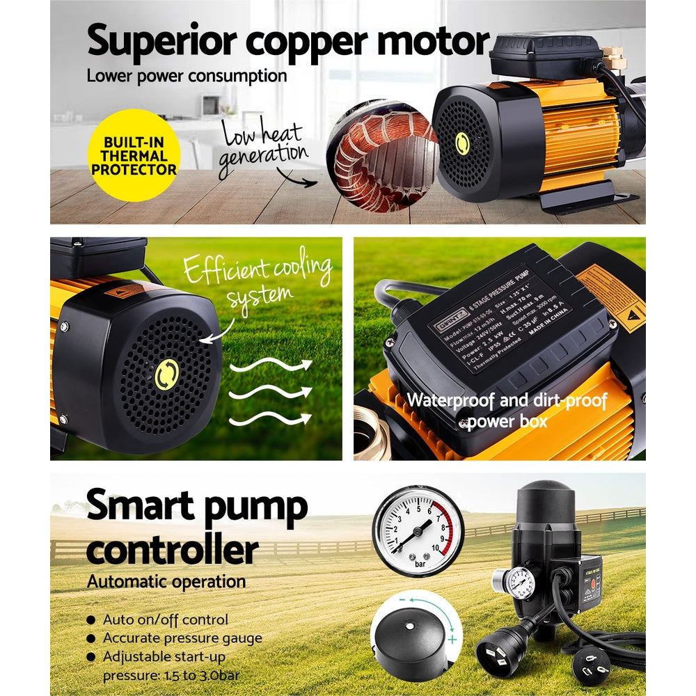 Giantz Garden Water Pump High Pressure 2000W 5-Stage Tank Irrigation Black - RV Online