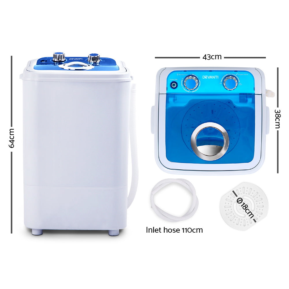 Devanti Portable Washing Machine 4.6kg Blue - RV Online