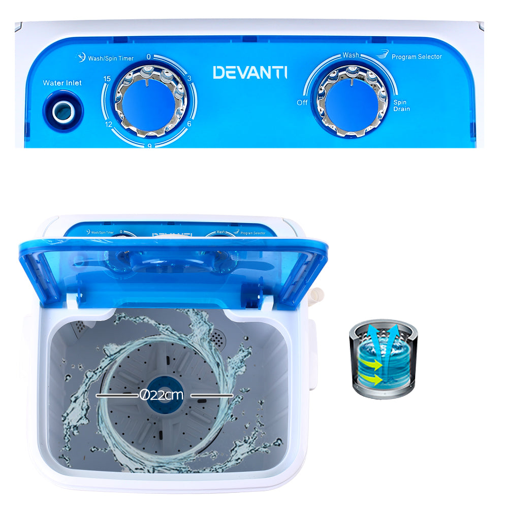 Devanti Portable Washing Machine 4.6kg Blue - RV Online