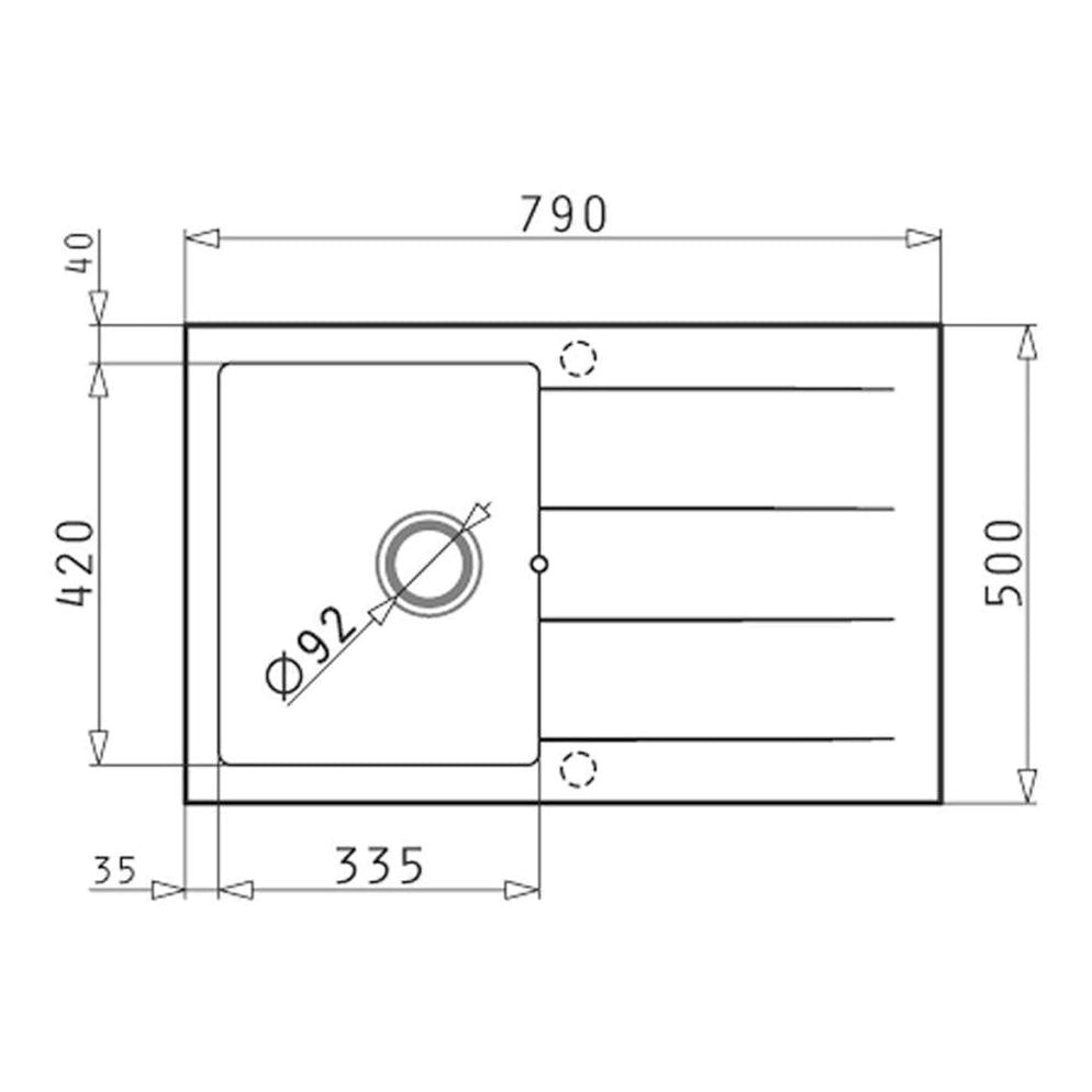 Pradus Black Granite Composite Sink With Drainer 790 x 500mm