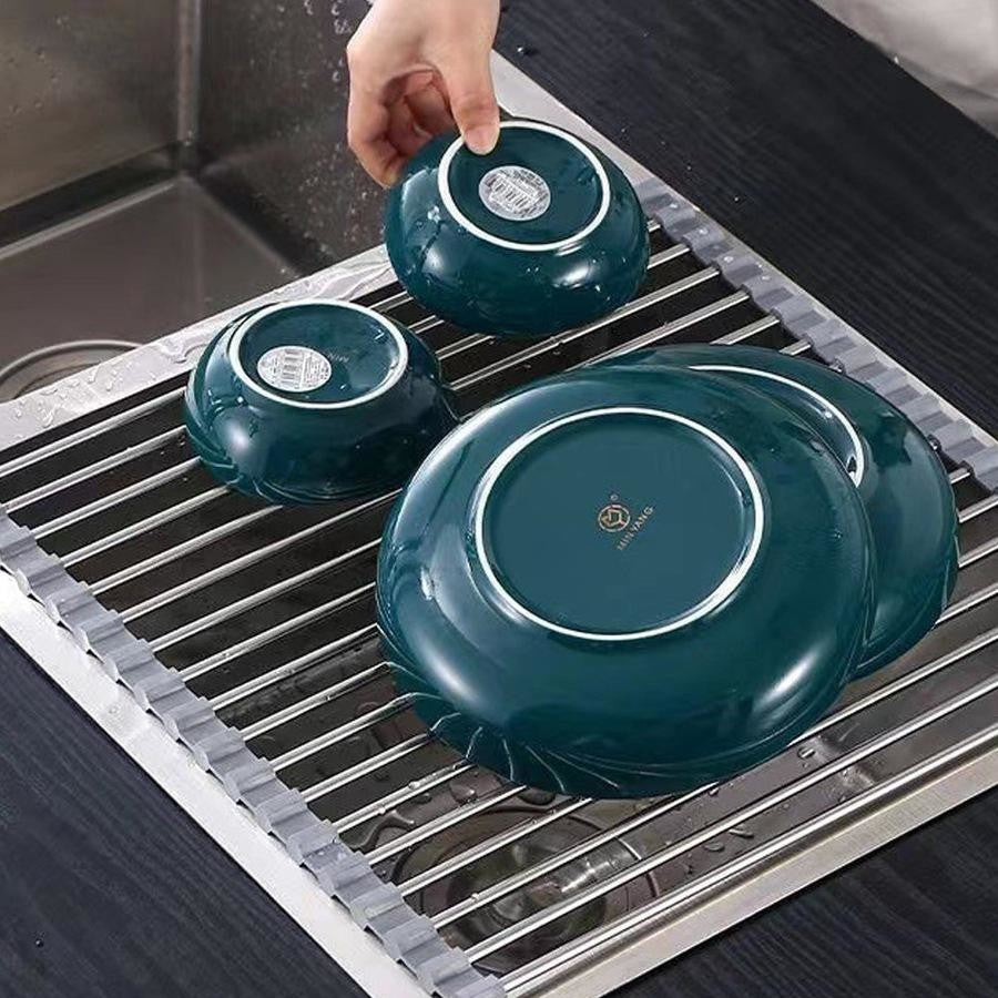 Roll Up Foldable Dish Drying Rack 330 x 425mm - Brushed Satin
