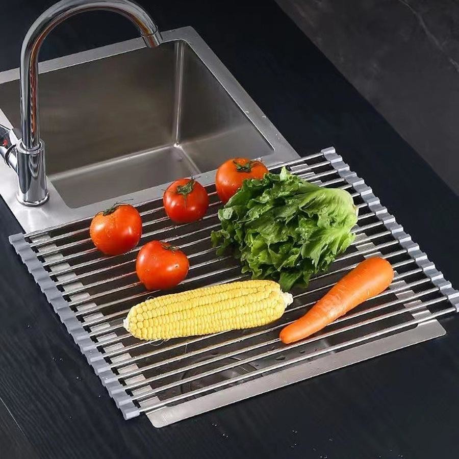 Roll Up Foldable Dish Drying Rack 330 x 425mm - Brushed Satin