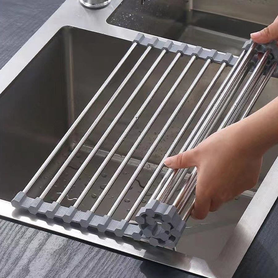 Roll Up Foldable Dish Drying Rack 330 x 425mm - Brushed Satin