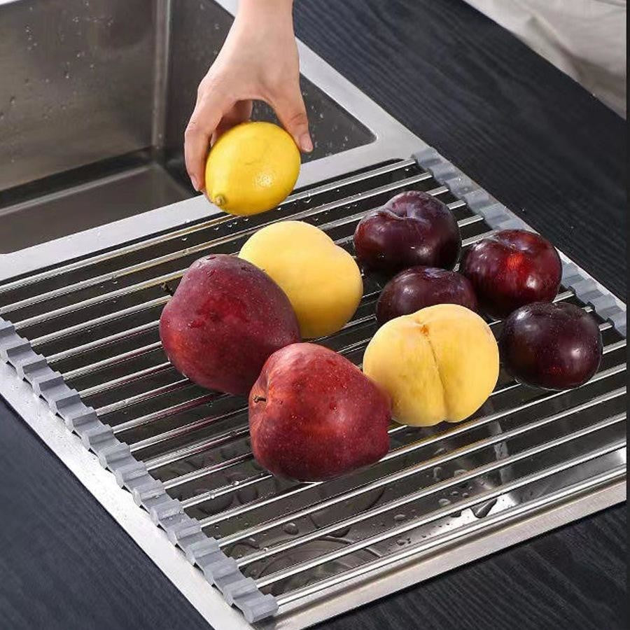 Roll Up Foldable Dish Drying Rack 330 x 425mm - Stainless Steel French Gold