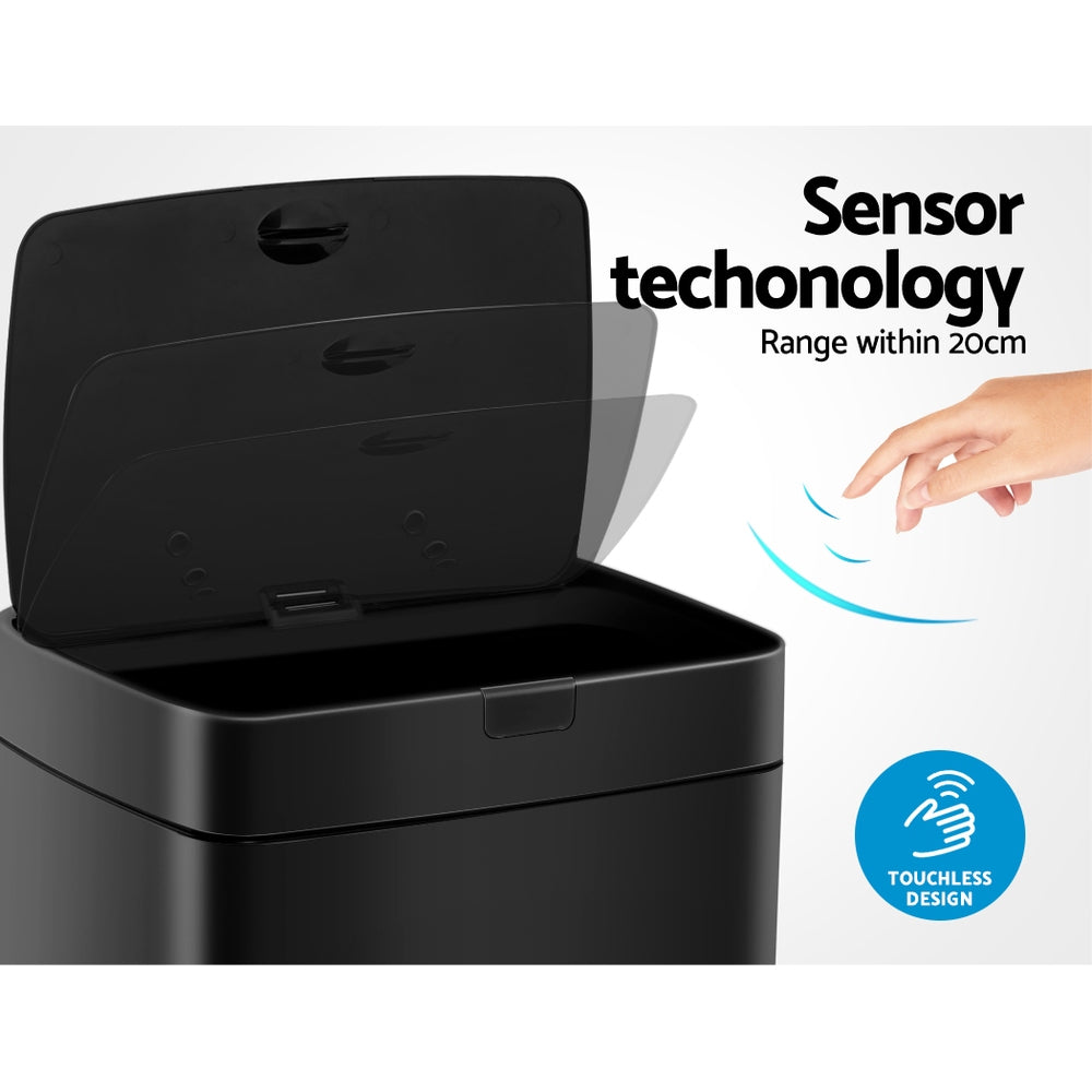 Devanti 45L Motion Sensor Bin Rubbish Automatic Black - RV Online