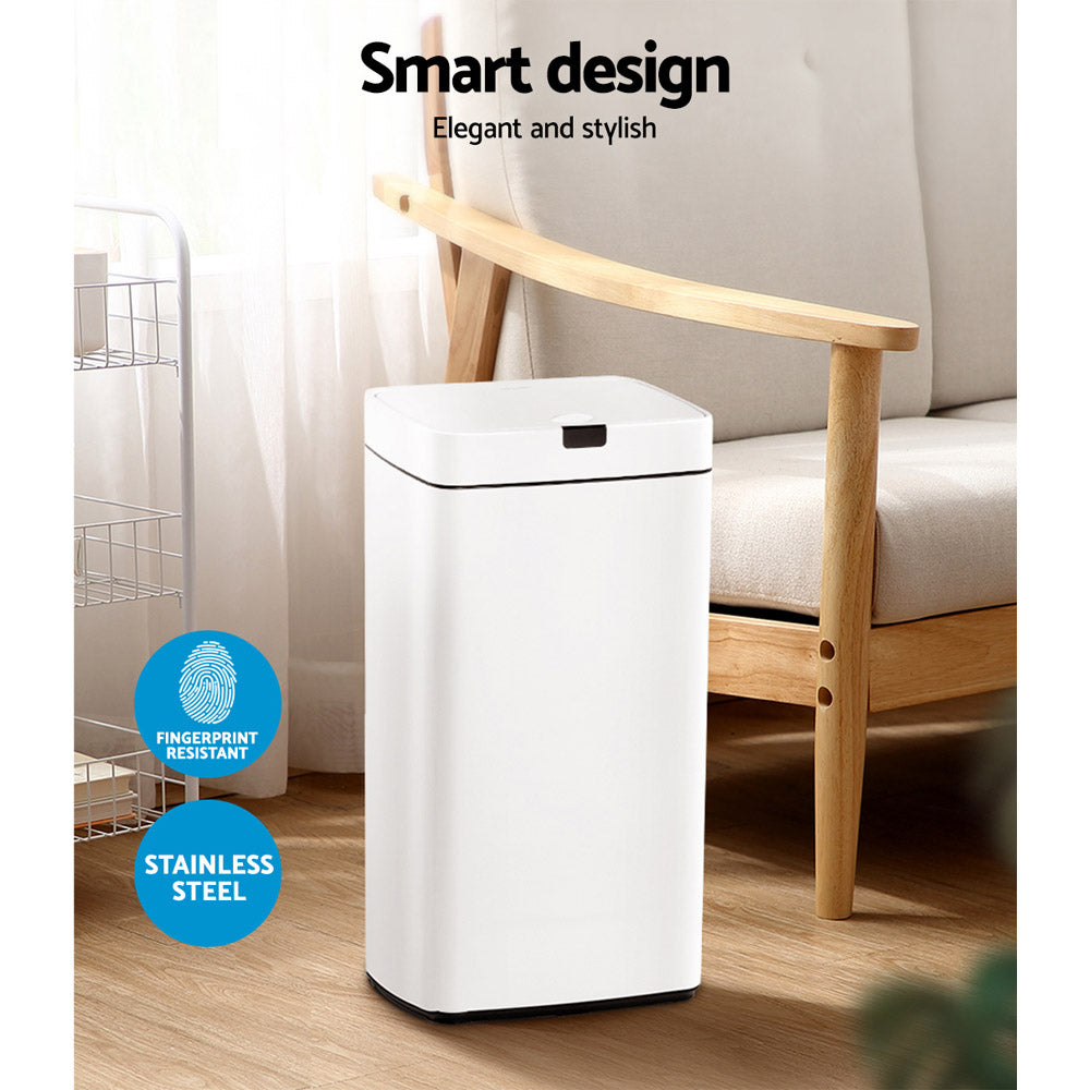 Devanti 45L Motion Sensor Bin Rubbish Automatic White - RV Online