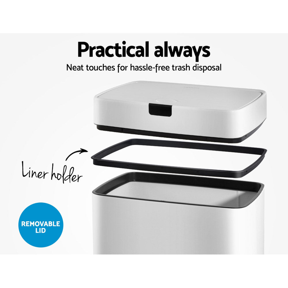 Devanti 45L Motion Sensor Bin Rubbish Automatic White - RV Online