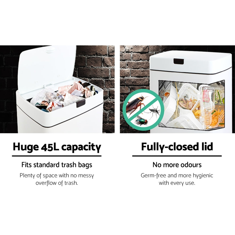 Devanti 45L Motion Sensor Bin Rubbish Automatic White - RV Online