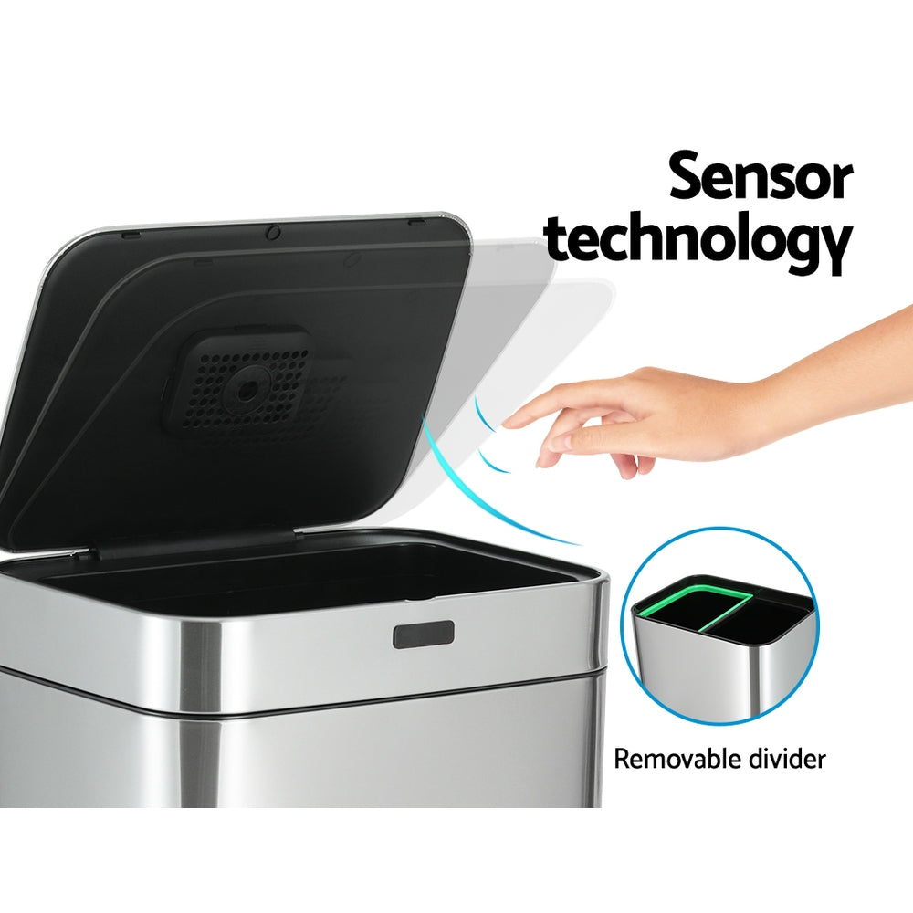 Devanti 70L Motion Sensor Bin Pedal Bins Automatic Siver - RV Online