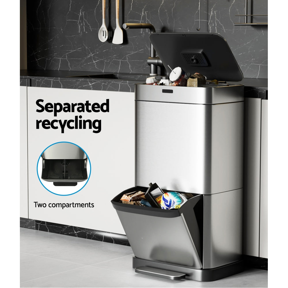 Devanti 70L Motion Sensor Bin Pedal Bins Automatic Siver - RV Online