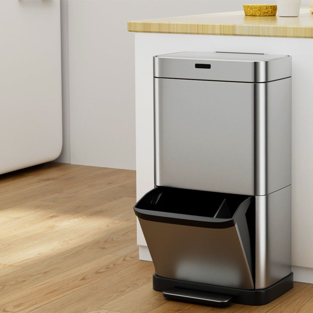 Devanti 70L Motion Sensor Bin Pedal Bins Automatic Siver - RV Online