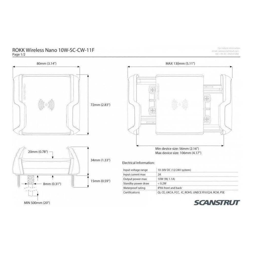 Scanstrut ROKK 12/24V 10W Compact Waterproof Wireless Mount Phone Charger