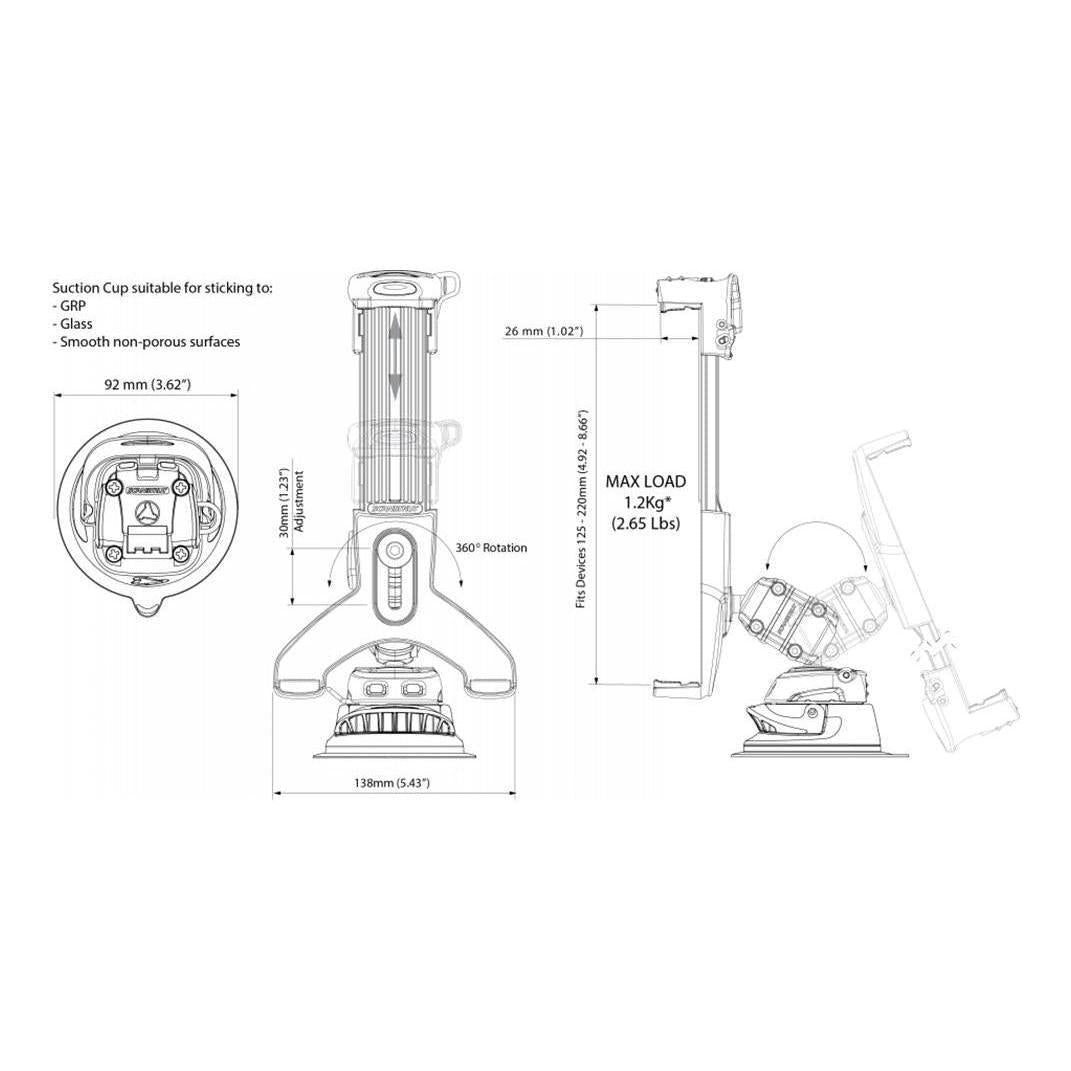 Scanstrut ROKK 360 Deg Mini Tablet Holder Suction Cup Mounting Kit