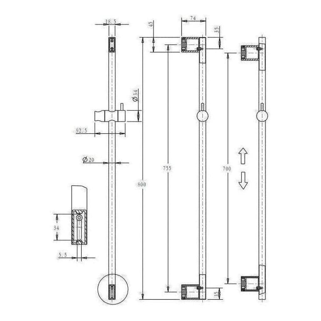 Shower Head On Rail Round Chrome