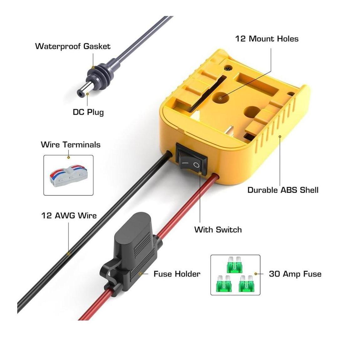 Starlink Mini DeWalt Battery Adaptor With DC Power Cable Charger Inc Fuse and Switch