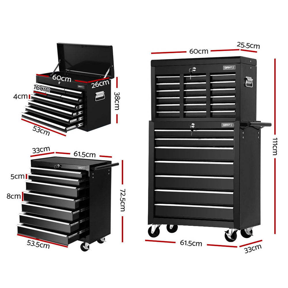 Giantz 17 Drawer Toolbox Cabinet Chest Trolley Black - RV Online