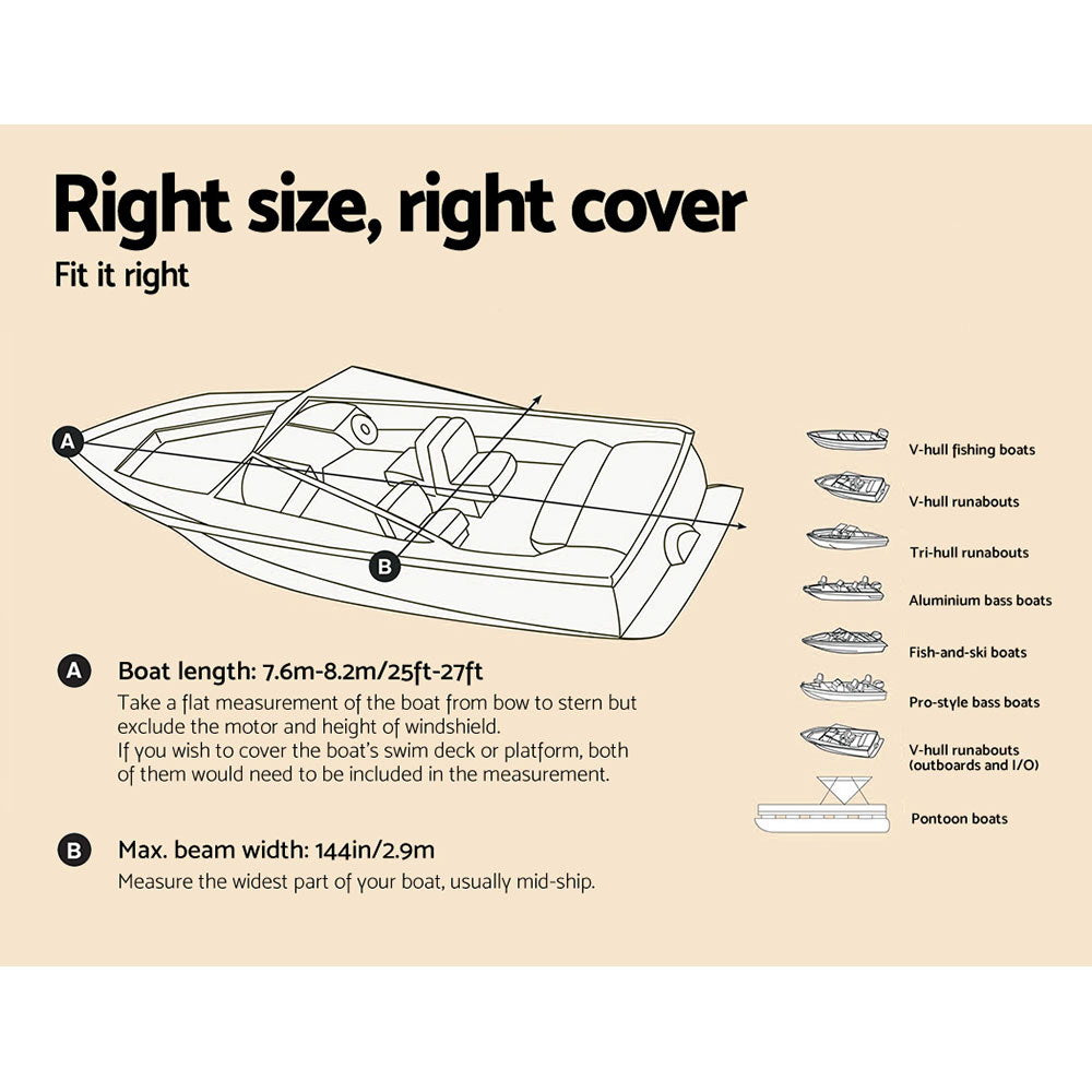 Seamanship Boat Cover 25-27ft Trailerable Jumbo Marine 600D Heavy Duty Grey - RV Online