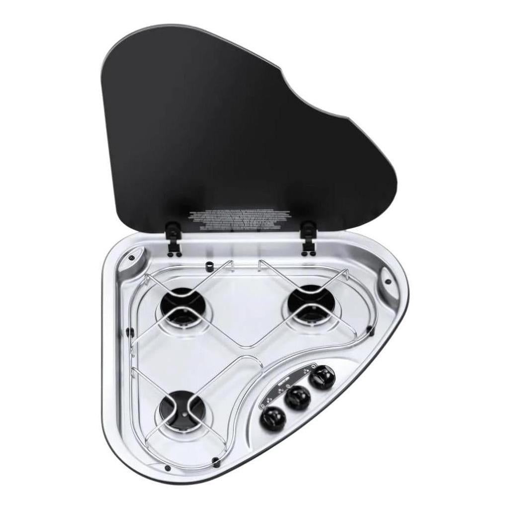 Thetford Triangular Stainless 3 Burner Hob Cooktop LPG & Glass Lid