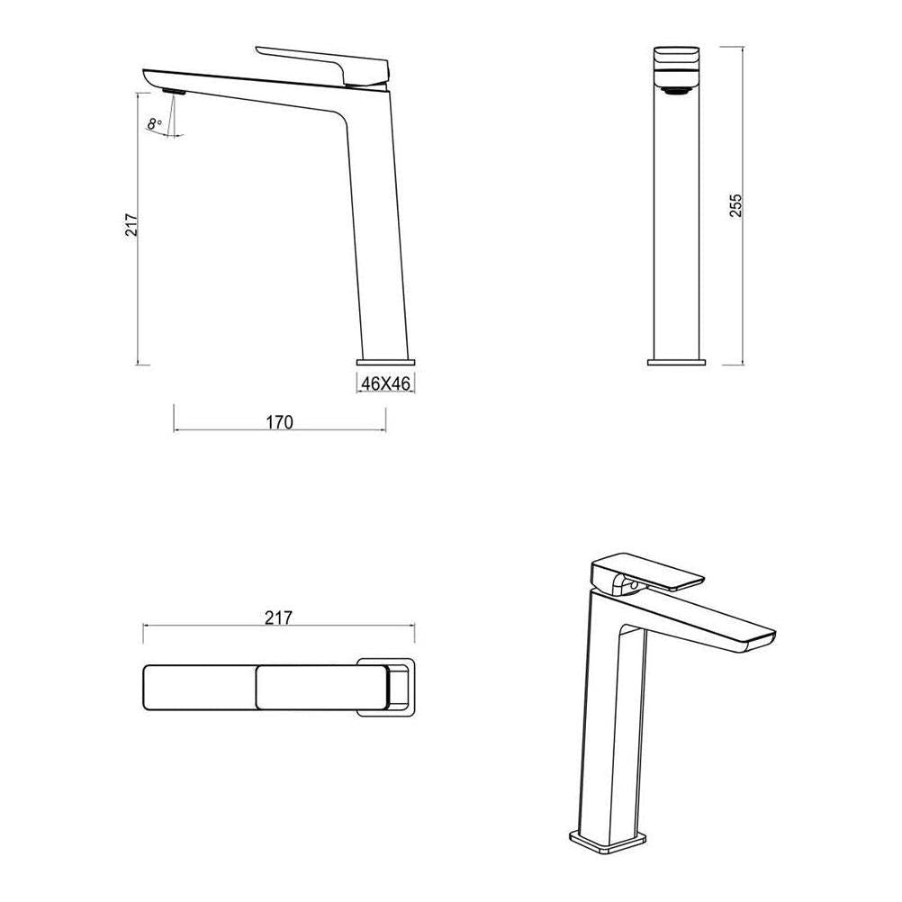 Tiago Tall Square Handle Basin Sink Tap Mixer Chrome