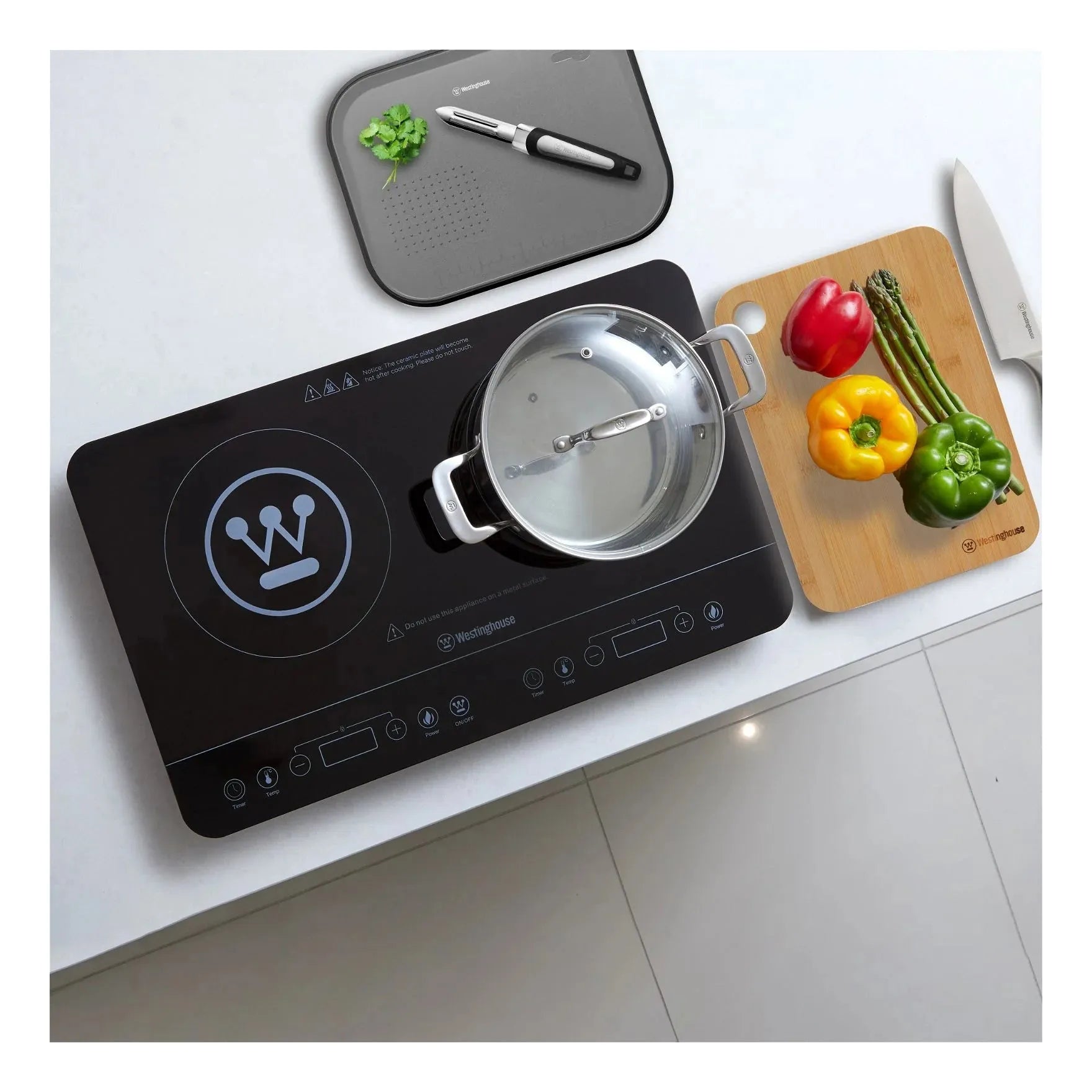 Westinghouse 2400W Twin Induction Cooktop Hot Plate 600 x 360 x 40mm
