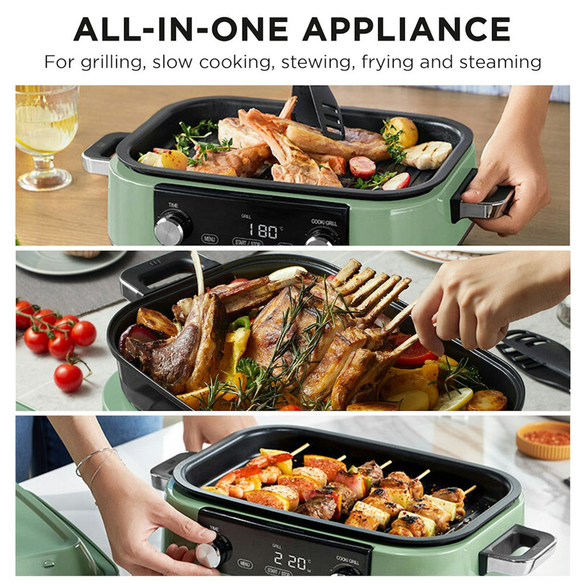 Morphy Richards 3L Non-stick Multifunction Electric Cooker Pan Green