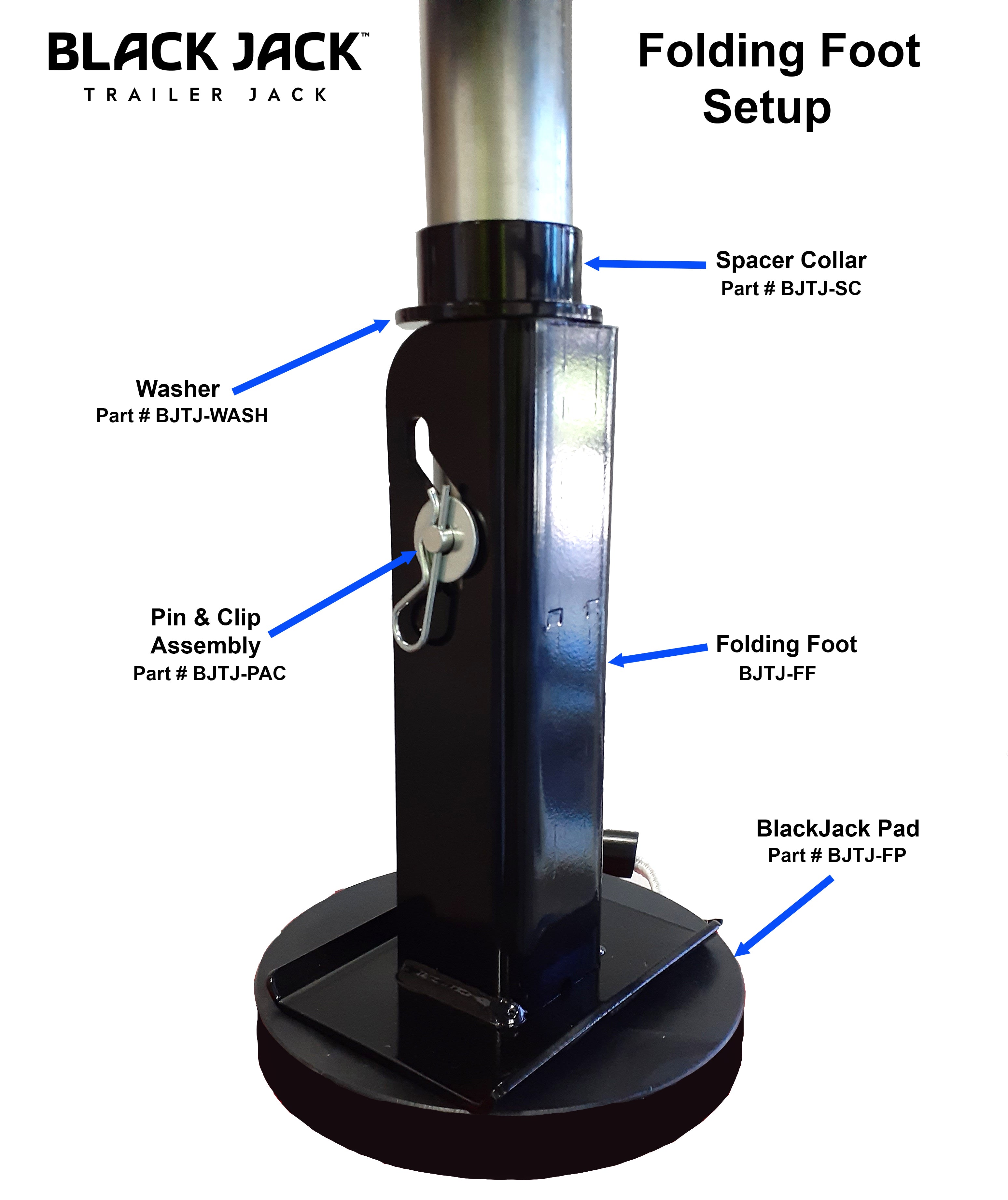 Black Jack - Electric Caravan Trailer Jack folding foot setup