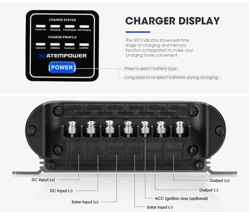 ATEM POWER 12V 40A DC to DC Battery Charger
