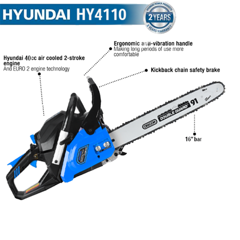 Hyundai - 40cc Petrol Chainsaw 16" Oregon Bar HY4110