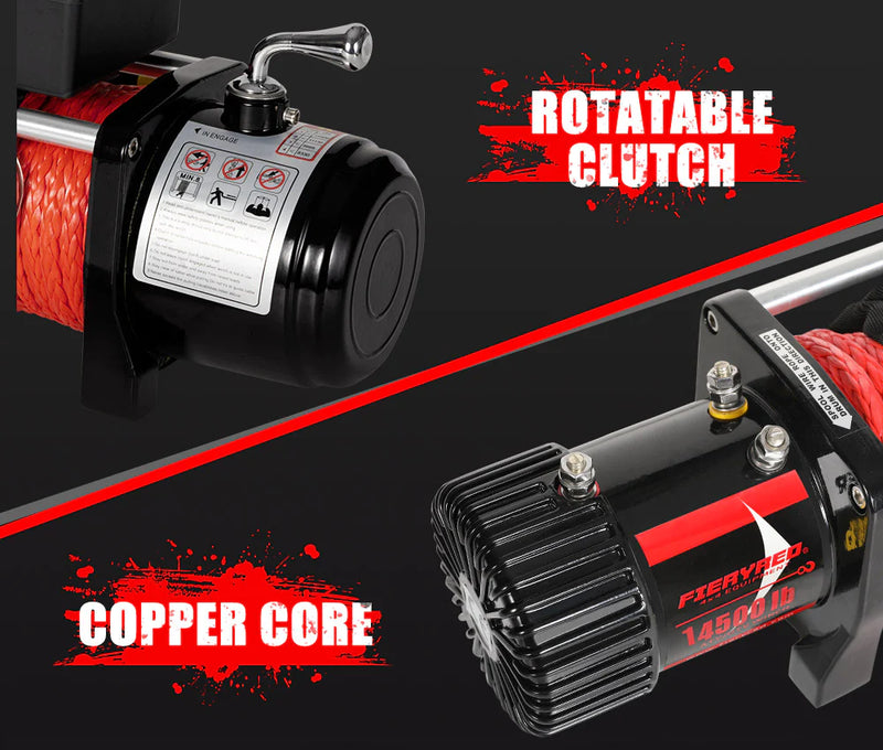 FIERYRED Wireless Electric Winch Synthetic Rope 12V 14500LBS