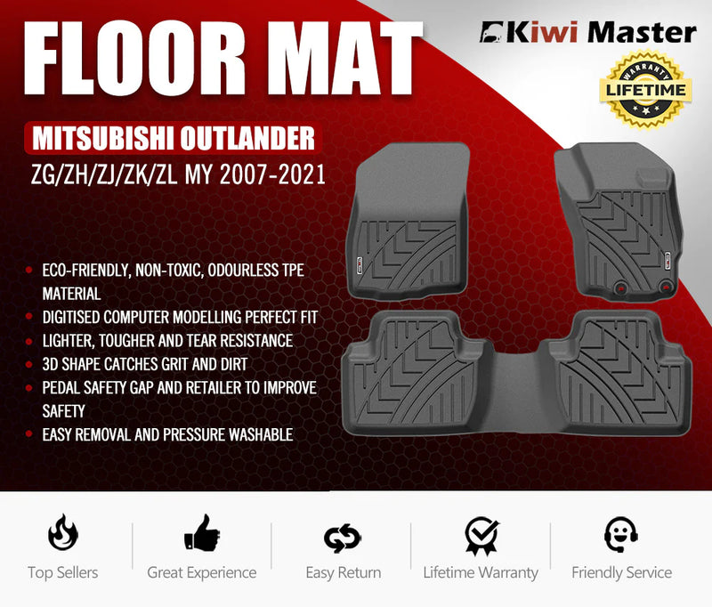 KIWI MASTER 3D Car Floor Mats Fit Mitsubishi Outlander ZG/ZH/ZJ/ZK/ZL MY 2007-2021