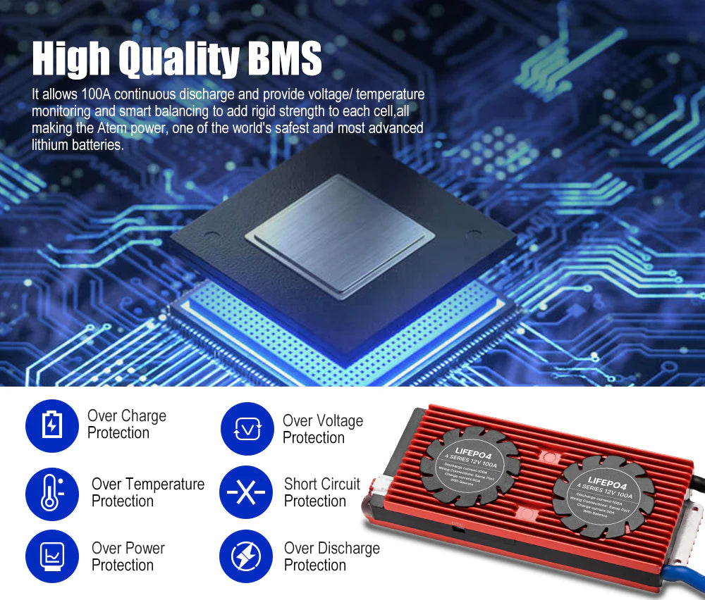 ATEM POWER 12V Lithium Battery LiFePO4 100Ah